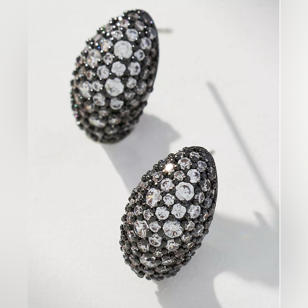 NWT Anthropologie Glitzy Huggie Hoop Earrings Gunmetal